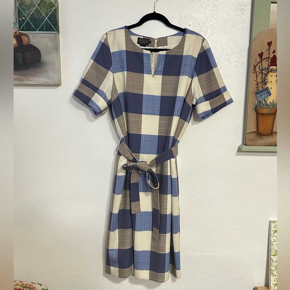 Pendleton Short Sleeve Plaid Dress Size 18 Buffalo Check Wool Blend Made in USA